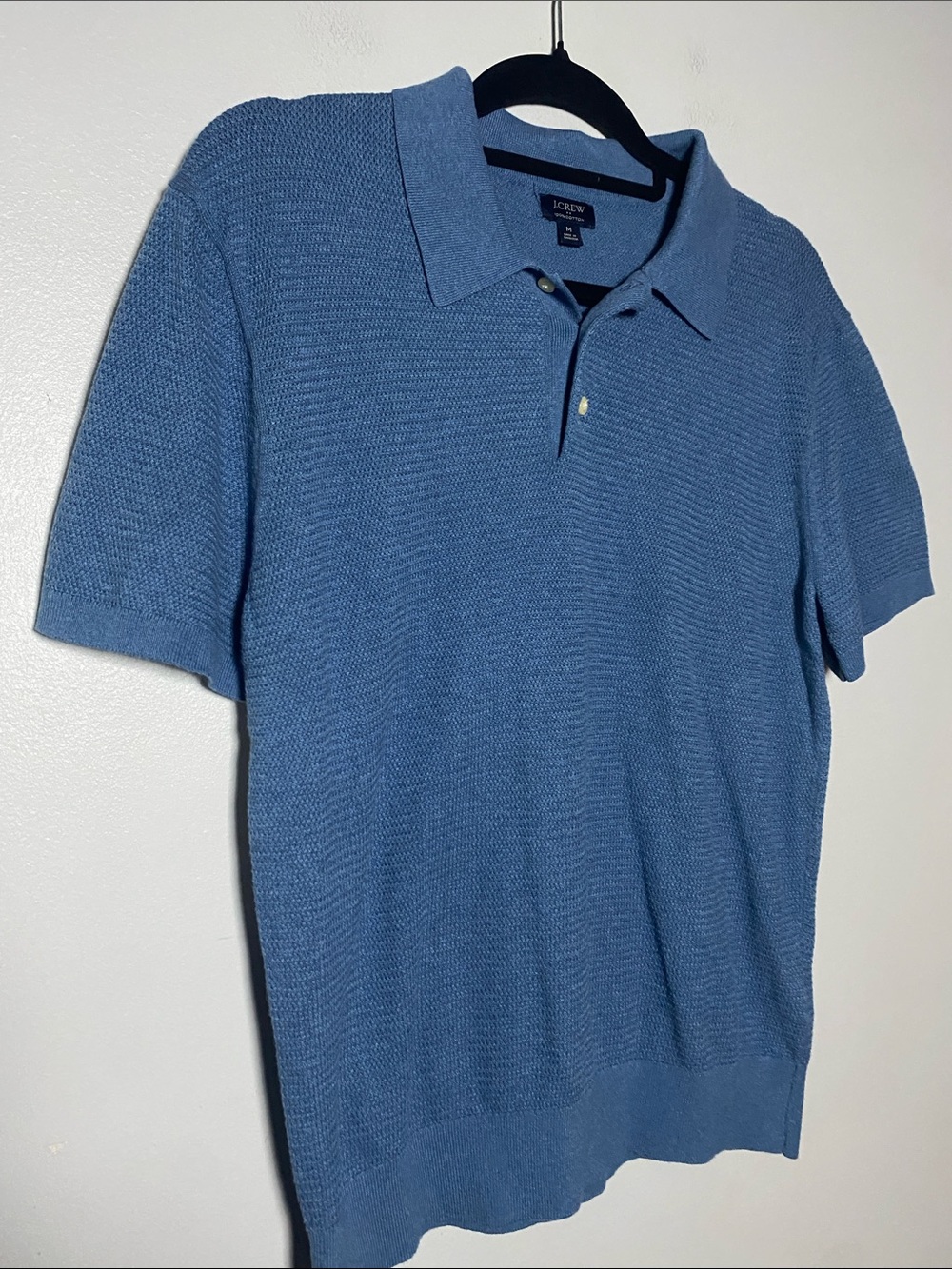 J Crew Basketweave Cotton Sweater Polo Men’s Medium Blue Short Sleeve Shirt - Picture 3 of 12